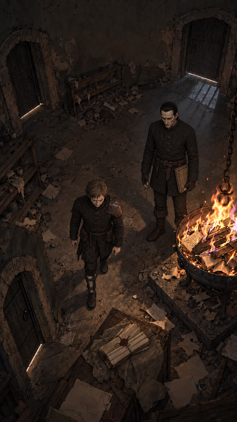 17컷: 보이머가 출구 셋과 화로 하나를 세며 철회 더미를 향해 한 걸음 옮긴다.